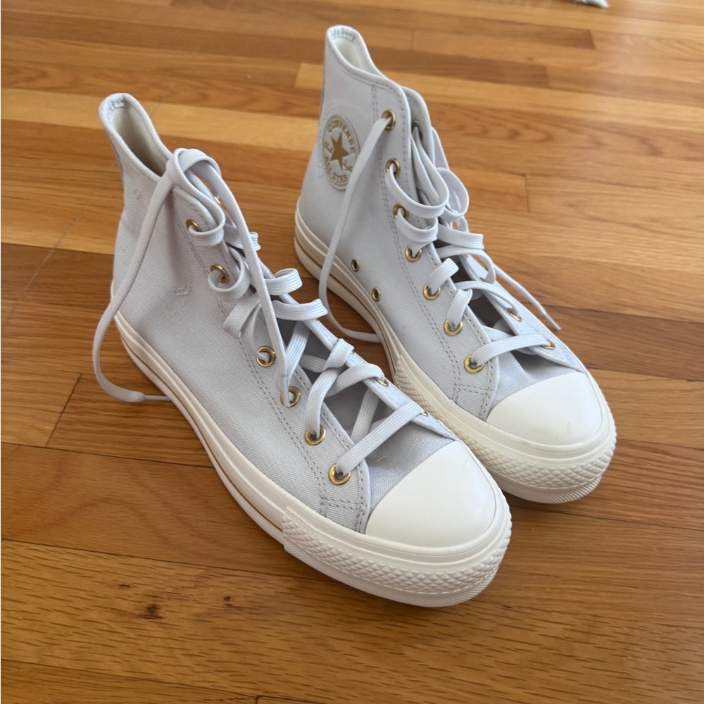 Converse High-Top Sneakers in White and Gold